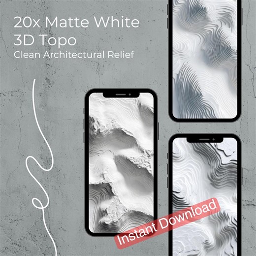Matte White 3D Topographical Map iPhone Wallpaper Bundle (digital Download) - Etsy