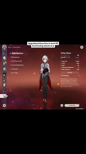 Level Up Arlecchino Talents and Character in Genshin Impact