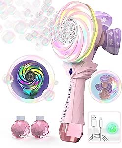 Bubble Wand for Kids Girls, Bubble Machine with Color-Changing LED Light, Windmill Lollipop Design, USB-C Rechargeable - Gifts Toys Ages 3+ for Toddlers, Easter, Outdoor, Birthday, Party Use