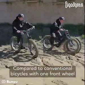 433K views · 1.7K reactions | This all-terrain electric bike has two front wheels. Rungu Dualie is an all-terrain electric bike with two front wheels. Compared to traditional bikes with one front wheel, it offers better performance both on and off-road. At a starting price of $4,899, Rungu Dualie comes with a rechargeable battery, a charger, and a fully equipped gearbox. | GIGadgets | Facebook