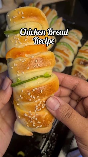 Soft, stuffed, and baked to perfection 🤍 Chicken bread recipe 😍 #chickenbread #breadrecipe