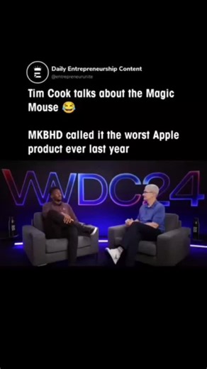 Entrepreneur • Business • Motivation on Instagram: "I think he is yet to use Magic Mouse himself 😂 Marques Brownlee asked Tim Cook to rank Apple's devices based on their impact. Magic Mouse has a controversial history. Many users find it uncomfortable to use for long periods, especially if they have larger hands, due to its flat shape. The location of the charging port underneath the mouse makes it hard to use while it's charging, and some users feel it's too expensive for what it offers. There