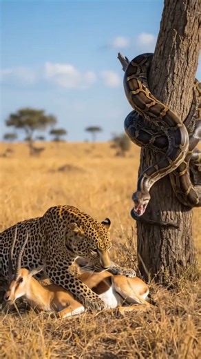 The intense standoff between Leopard and Python!​#Wildlife #Leopard #Python #Nature #Shorts #Animals
