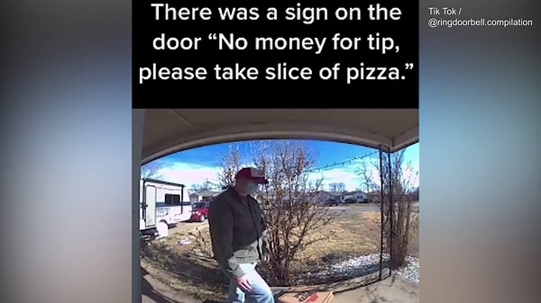 Doorbell cam captures deliveryman take a slice of PIZZA because they said no tip