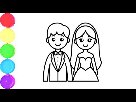 Cute Bride and Groom Drawing, Painting & Coloring For Kids and Toddlers_ Child Art
