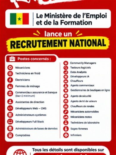 Recrutement national — Ministère de l’Emploi et de la Formation