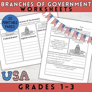 Three Branches of Government Worksheets for 1st Grade, 2nd Grade, 3rd Grade | Government Worksheets for Homeschool, United States Worksheets - Etsy