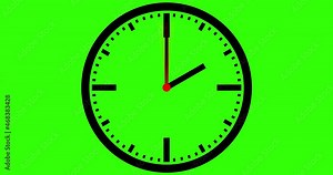 Wall Clock animation with seamless loop. Animated train station clock with bold clock face. Green background for keying. Animated endless looping time lapse of a 12 hour watch with traditional design Stock Video