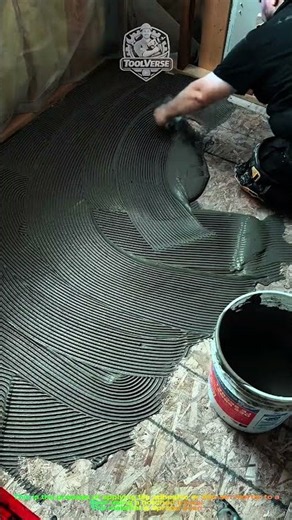 Process of Applying Tile Adhesive on a Floor | Thin-Set Mortar Application with a Notched Trowel