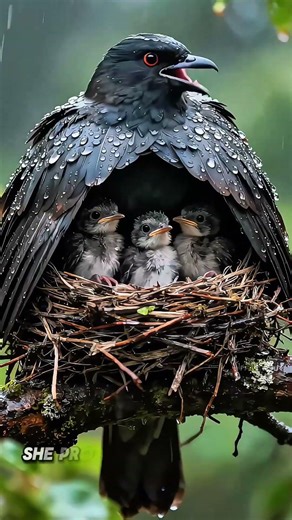 Mama Bird Protects Her Babies from Heavy Rain | Heart Touching Nature Moment 🐦🌧️