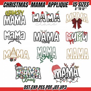 Christmas Mama Applique Embroidery Designs, Holiday Stitch Patterns (instant Download) - Etsy