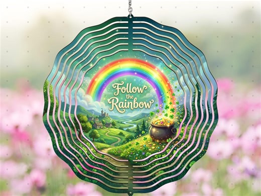 Follow the Rainbow Wind Spinner Sublimation Design, Digital Download PNG, Lucky Irish Pot of Gold, St Patricks Day Magical Landscape - Etsy UK