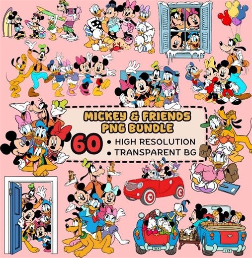 Mickey Mouse & Friends PNG Bundle 60 Images | Cartoon Clipart | Transparent Background | Disney Style Characters | Digital Download - Etsy