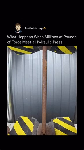 Inside History on Instagram: "Once the press begins to move, nothing inside it is truly “strong” anymore! A hydraulic press doesn’t shatter objects—it overwhelms the atomic bonds that hold them together, applying slow, relentless pressure until steel stretches, chains come apart, and solid materials begin to flow like clay. At full force, strength no longer matters. Geometry gives way. Weak points reveal themselves. This same principle powers industrial forming, metal forging, and critical stres