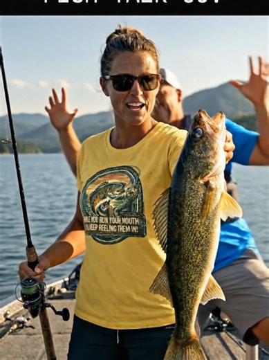 Shop @fishtalkco to remind your buddies who's the better angler! ⬇️ Visit the link below. ⬇️ https://fish-talk-co-shop.fourthwall.com/en-cad/products/while-you-run-your-mouth-ill-keep-reeling-them-in-womens-t-shirt More designs coming. #fishtalkco #fishsmacktalkingmerch #fishinghumour #pickerel #bestfisherwoman