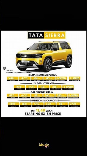 Tata Sierra 2025: Full Engine Specs! #tatasierra2025 #tata #cars