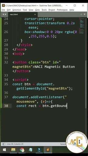 Create Magnetic Button Effect | JavaScript Mouse Attraction Animation