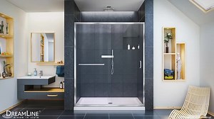DreamLine Infinity-Z 56 in. - 60 in. W x 72 in. H Semi Frameless Sliding Shower Door in Matte Black with Clear Glass SHDR-0960720-09