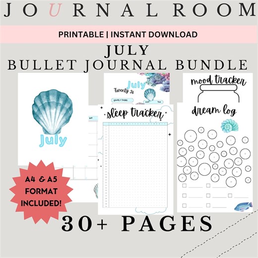 Juillet 2026 Bullet Journal imprimable Bundle coloré | Objectifs, habitude et lecture tout en un (téléchargement numérique) - Etsy France