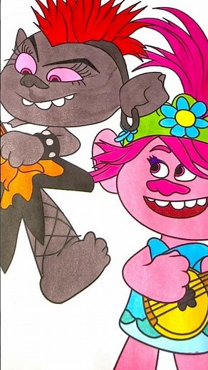 Coloring TROLLS BAND TOGETHER Queen Barb and Poppy | Trolls band together coloring pages for kids