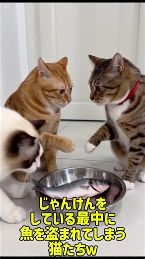 じゃんけんをしている最中に魚を盗まれてしまう猫たちｗ #猫 #cat #猫のいる暮らし #ねこ #youtubeショート #猫のいる生活 #元気になる動画 #保護猫 #子猫 #猫好きさんと繋がりたい