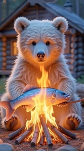 Bear cub catches and cooks dinner like a pro #skills #shorts