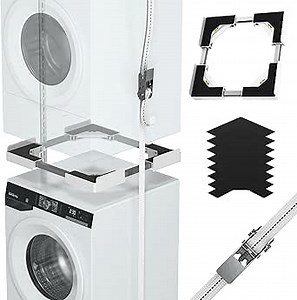 Washer Dryer Stacking Kit, Universal Stacking Kit for Washer and Dryer, Adjustable Frame for 29 ", 28 ", 27 ", 26 ", 25 ", 24" Stackable Washer and Dryer Stacking with Ratchet Strap (White)