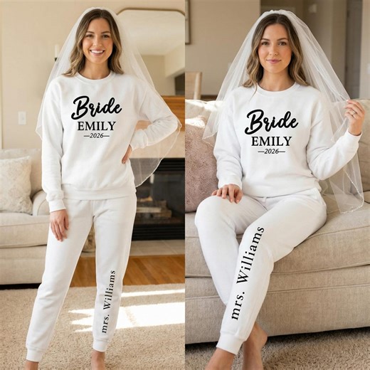 Bridal Sweatsuits, Bride Sweatsuit Personalized, Wife Sweatsuit, Custom Bride Sweat Set, Bride Sweatshirt and Joggers - Etsy