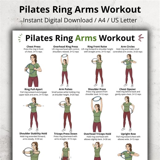 Pilates Ring Arms Workout Poster Printable – Upper Body Pilates Ring Exercises for Arms, Shoulders and Chest, Standing Home Exercise Chart - Etsy