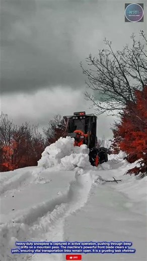Powerful & Efficient: Heavy-Duty Snowplow Machine Clearing Deep Drifts on Mountain Pass Road