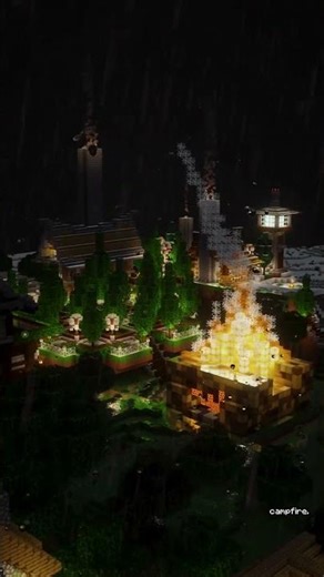 huge campfire among the rain. #minecraft #rain #cozy