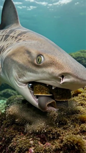 Japanese Bullhead Shark Crushes Sea Snail | Powerful Reef Hunter in 4K #shorts