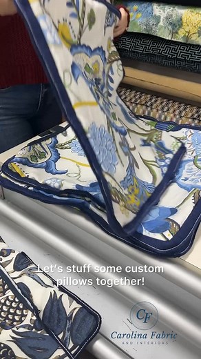Stuff a pillow with me! Fill, fluff, and learn the sizing secrets that make your pillows look custom every time. #carolinafabricandinteriors #shoplocal #shopsmall #decorativefabrics #interiordesign #yeahthatgreenville #whatsgoingongreenville #southcarolinaliving #gvltoday #morethanafabricstore #customworkrooms #fabricstransform | Carolina Fabric and Interiors