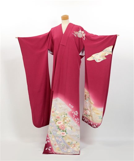 Vintage Silk Furisode Kimono: Red Yuzen Floral Japanese Bridal Robe / 2603313 - Etsy