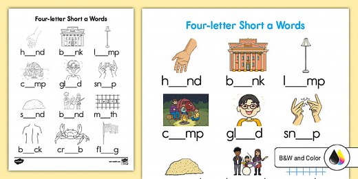 Short a Words With Four Letters Worksheets for K-1st Grade