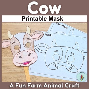 Printable Cow Mask Template, Preschool Farm Animal Coloring Craft Dramatic Play
