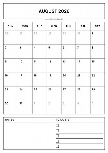 August 2026 Calendar | Printable A4 & US Letter | Portrait & Landscape | Free PDF | August 2026