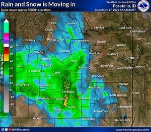 1.6K views · 16 reactions | Rain and snow is moving across East Idaho this morning, with a thin band of heavier embedded precipitation. Temperatures indicate this is lower elevation rain, with snow generally above 5000 ft. #idwx | US National Weather Service Pocatello Idaho | Facebook