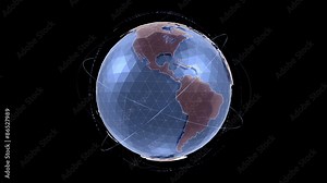 A CG model of a globe animated in the style of a hologram for infographics or presentation use. 3D-rendering motion graphics.