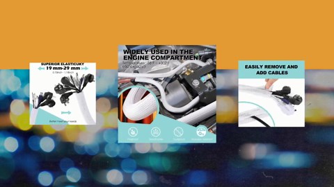 AGPTEK White Cable Sleeve Cover, 2 Pack 5ft - 1.2 inch Desk Cord Organizer Cable Hider, Home Office Wire Management Computer TV Wire Loom Tubing, Pet Proof Cord Protector, from Cat Dog Chewing, White