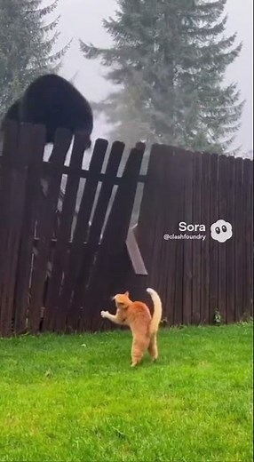 Cat Scares Off a Bear in the Backyard!