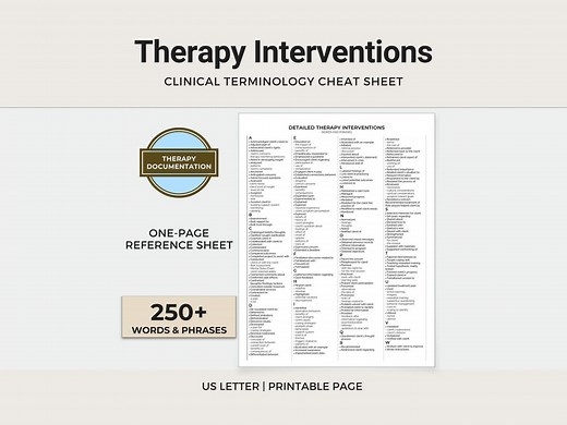 Therapy Interventions List, Clinical Terms Cheat Sheet, Progress Note Reference (printable PDF) - Etsy