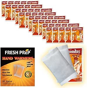 Disposable Hand Warmers Heating Pads, Long Lasting Safe Odorless Natural Air Activated Heat Packs Hand Warmer - Up to 8 Hours of Heat - 10/20/30/40 Packs