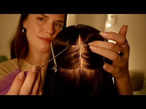 ASMR Slow & Relaxing Scalp Treatment 🌙 Hair Parting & Clipping, Scalp Oiling, Combing, Massage
