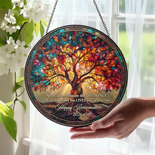 Tree of Life Retired Stained Glass Suncatcher, Personalized Retirement Gift 2026, Farewell Gift for Teacher, Nurse 2026, Retirement Kee - Etsy