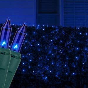 Blue Net Lights, Green Wire - Christmas Lights, Etc