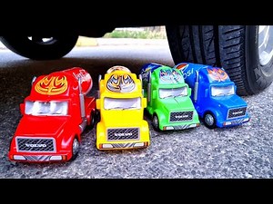 EXPERIMENTS: CAR WHEEL CRUSHES COLORFUL CAR TOYS | ASMR SOUND