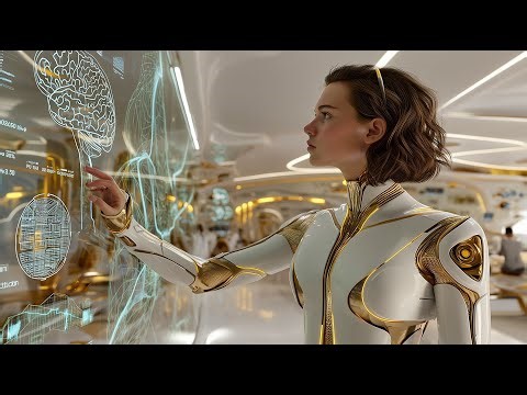 Golden Future City Journey (4K) — Relaxing Sci Fi Skyport, Flying Ships & Neon Roads