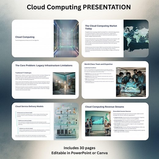 Cloud Computing Presentation Template IT Infrastructure Strategy Deck Saas Iaas Paas Slides Technology Business Presentation Canva 30 Slides - Etsy UK