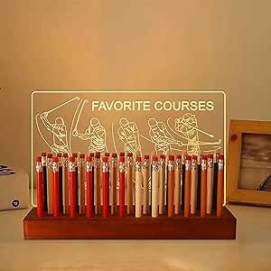 Light Up Golf Pencil Display Case, Wooden Acrylic Accessories with Warm White Lights for Pencil Display and Storage in Homes, Offices, Golf Pro Stores, Golf Museums, and Galleries